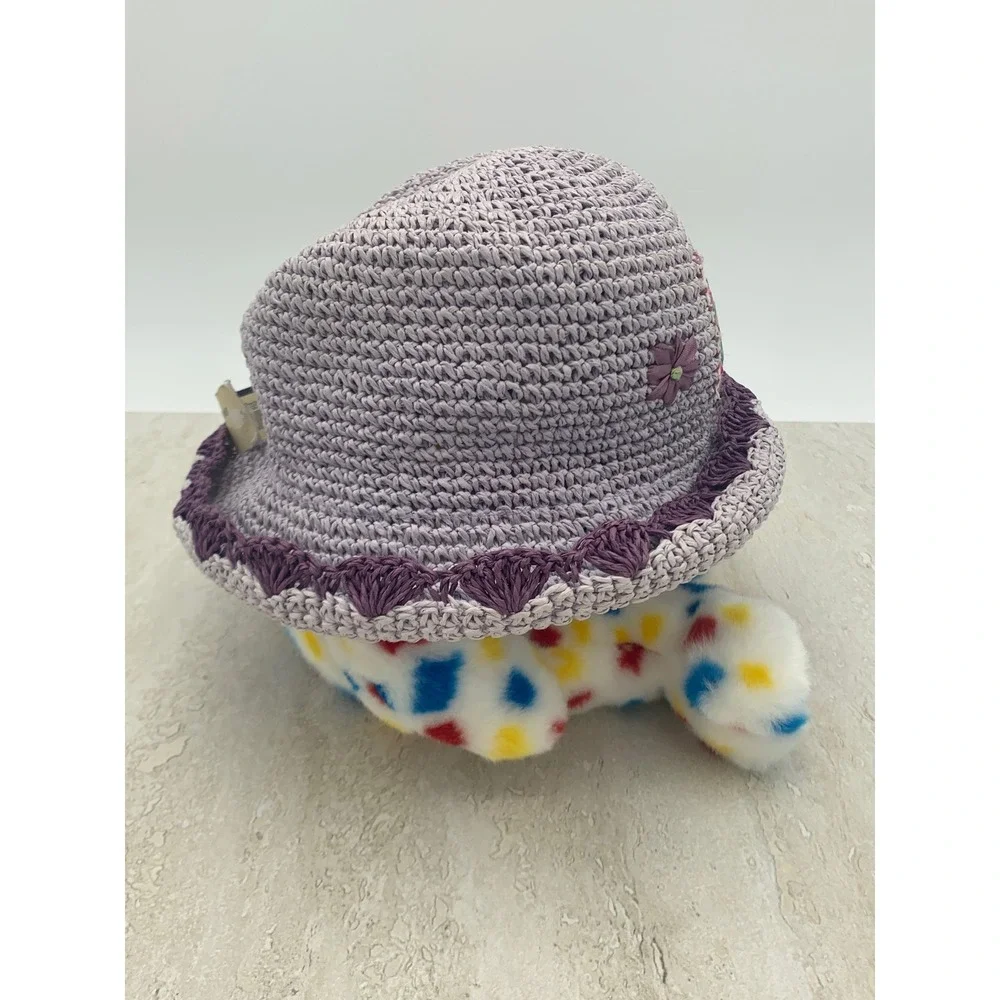 Vintage 90s Cherokee Brand Purple Woven Bucket Hat Butterfly Needlepoint Patch